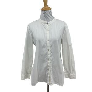 Eileen Fisher Shirt Womens S Small White Organic Blend Bracelet Sleeve Button Up